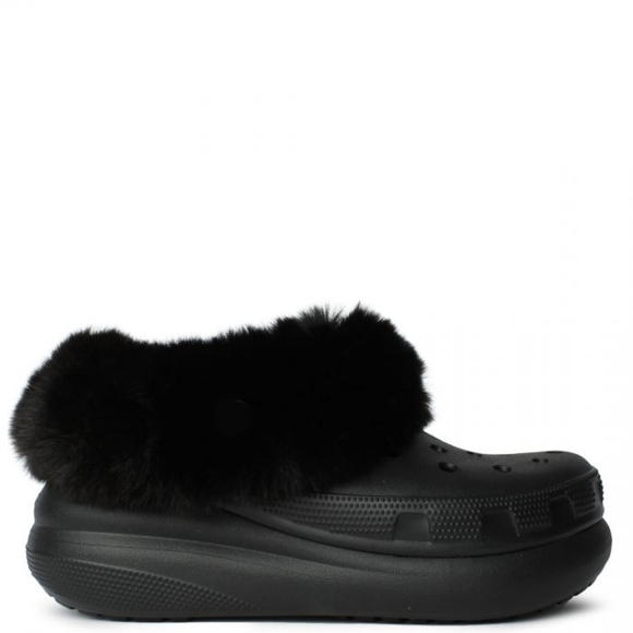Crocs Furever Black Crush Classic Faux Fur Clog Mules Shoes M8 W10 - Picture 4 of 12
